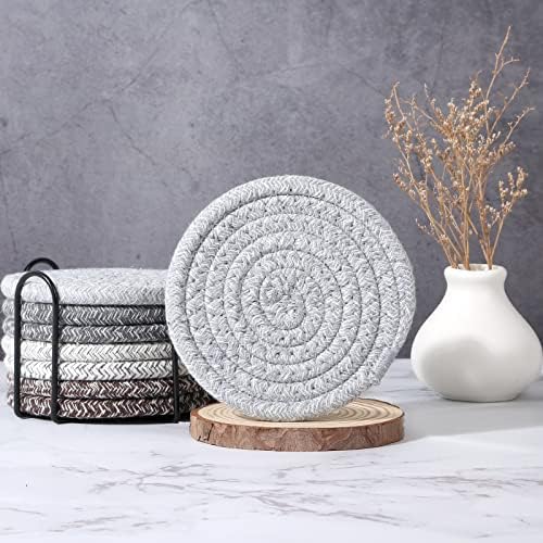 Mckanti 8 Pcs Coasters for Drink with Holder, 4 Colors Absorbent Coasters for Drinks, Minimalist Cotton Woven Coaster Set for Home Decor Tabletop Protection Suitable for Kinds of Cups, 4.3 Inches. - Image 7