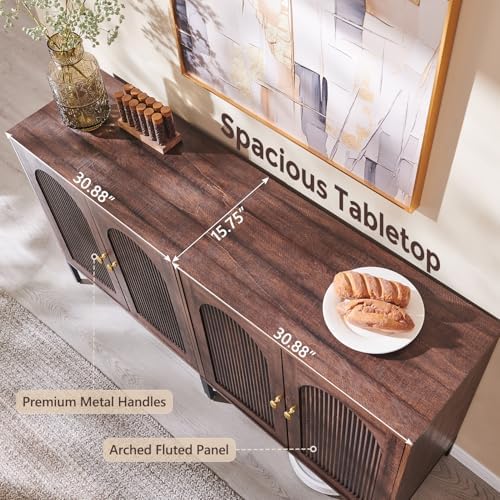 IFGET 61.75" W Modern Arched Sideboard Buffet Cabinet with Storage, Brown - Image 5