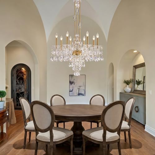 8-Light Maria Theresa Crystal Candle Chandelier, Brass Gold Chandelier for Dining Room, Entryway & Living Room, Adjustable Height, E12 Base - Image 3