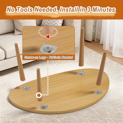 Coffee Table Low Table with Solid Wood Legs, 31.5x19.7 Large Coffee Table Side Table, Floor Table Desk for Sitting on The Floor, Living Room Furniture for Office Apartment Home, Pebble-Natural - Image 6
