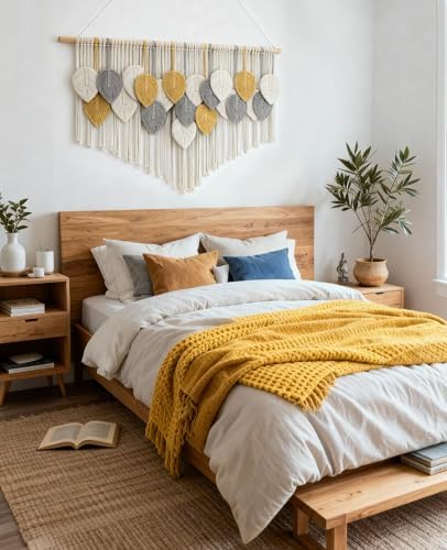 Tempospark Large Macrame Wall Hanging, 39" Wx29 L Boho Wall Hanging, Boho Chic Leaves Tassels Tapestry for Bedroom, Living Room, Dining Room, Nursery, Hallway, Balcony - Image 3
