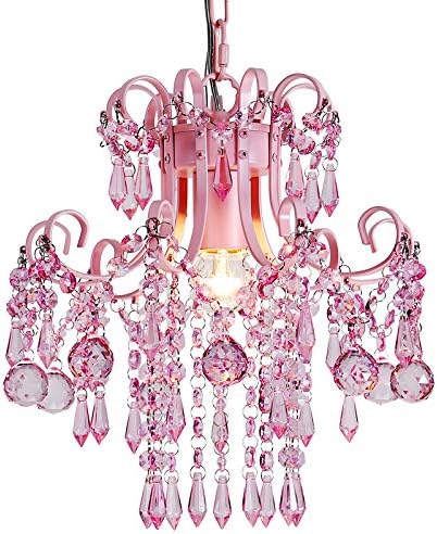 Q&S Mini Crystal Chandelier, Modern Pink Chandelier,Small Hanging Light Fixture for Princess Room Dressing Room Bathroom Clothing Store Salon W11.8 1 Light E26. UL Listed by QSLighting