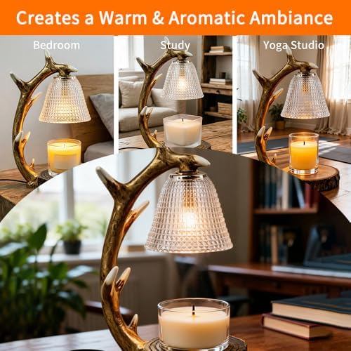 BAUSATZ Candle Warmer Lamp, Candle Light Warmer, Candle Lamp Warmer, Candle Warmer with Timer, Birthday Gifts (Resin Reindeer Antler Design) D - Image 6