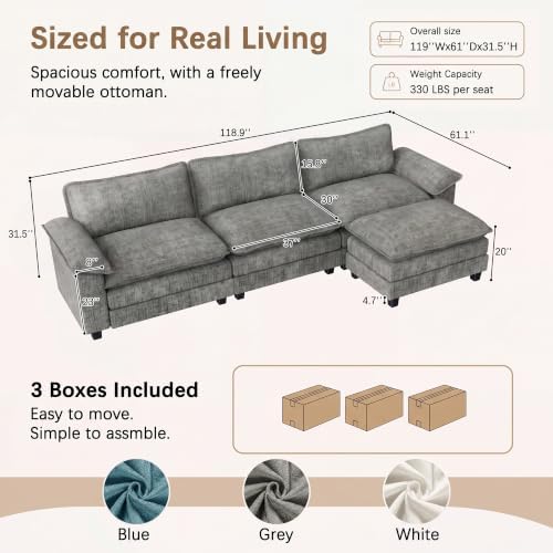 Homall 118.9" L Shaped Cloud Couch, Modular Sectional Sofa for Living Room - Image 2