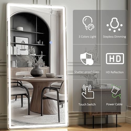 GLSLAND 34x76 inch Full Length Mirror with Lights, LED Full Body Mirrors - Image 3