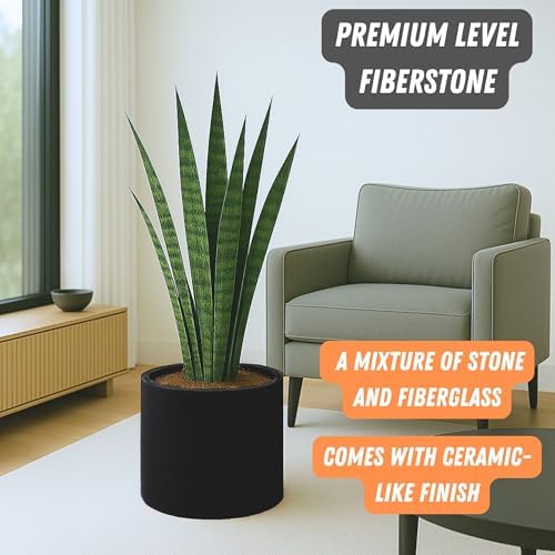 Fox & Fern Large Planter for Indoor or Outdoor, Black Matte, 14.6 Inch - Image 2