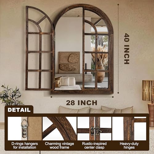 Farmhouse Window Mirror for Wall, 40”x28” Rustic Vintage Arch Mirror - Image 3