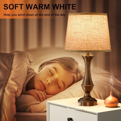Touch Lamps for Nightstand, 3 Way Dimmable Lamps for Bedroom with USB C+A - Image 3