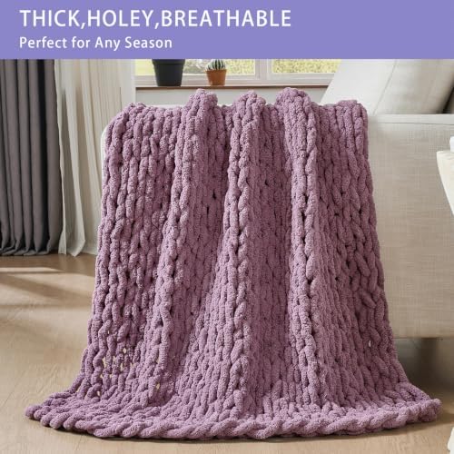 Bigacogo Chunky Knit Throw Blanket for Couch, 51x63 inches, Winter Grape - Image 4