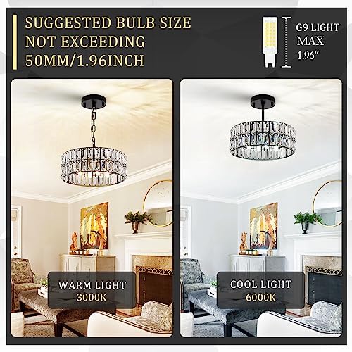 CATINER Black Crystal Chandelier 12" 4-Light Modern Ceiling Pendant Light - Image 4