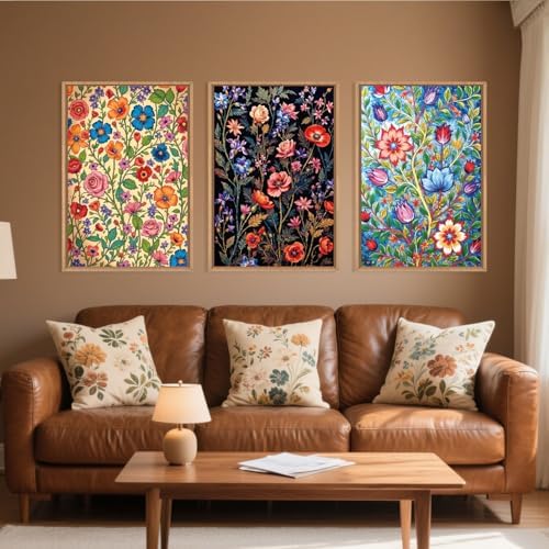 LHIUEM Large Vintage Botanical Flower Framed Canvas Wall Art,Abstract Colorful Wildflower Wall Decor,Rustic Bouquet Wall Painting,Poster Artwork for Living Room,Bedroom,Dining Room,Office -16"x24"x3 - Image 2