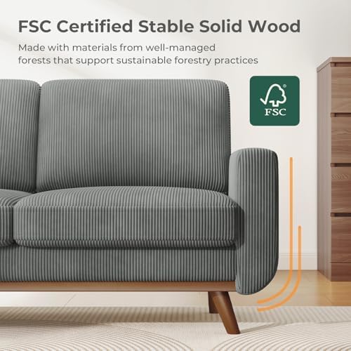 Vesgantti 68" Loveseat Sofa Dark Gray, Comfy Corduroy Couch with Spring Cushion and Solid Wood, Modern Extra Deep Seat for Bedroom, Living Room, Office - Image 3