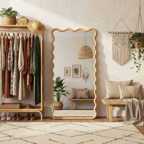 Full Length Mirror, 55”x28” Wavy Wood Floor Mirror for Wall - Image 4