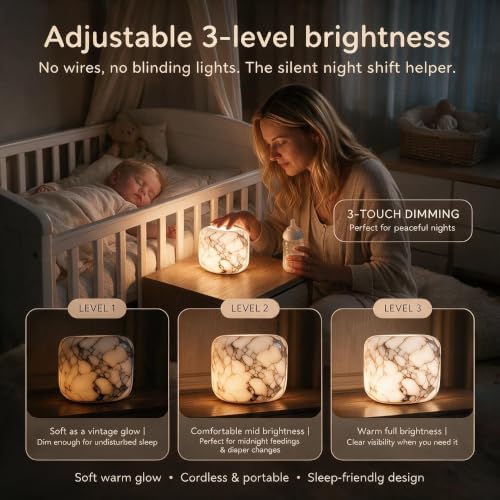 Natural Marble Table Lamp, Rechargeable Slap Bedside Lamp, 3 Way Dimmable USB-C Night Light, IPX4 Water Resistant Cordless Warm LED Lamp for Bedroom Desk Camping, Home Decor for Living Rooms - Image 5