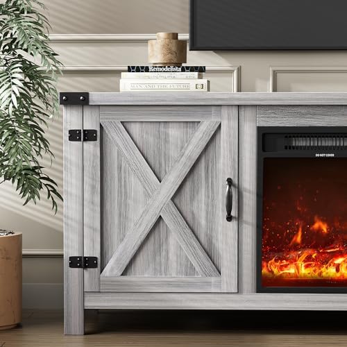 YESHOMY 58 Inch Fireplace TV Stand for TVs up to 65 Inch, Gray Wood - Image 5