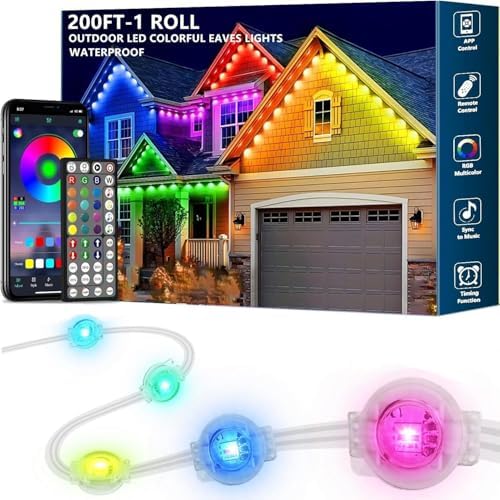 200Ft Permanent Outdoor Lights for House Waterproof, IP67 LED Eave Lights with App/Remote Control, Outdoor Permanent led Lighting for House Roof Decor,Christmas,Party,All Holiday and Daily by Sxlofty