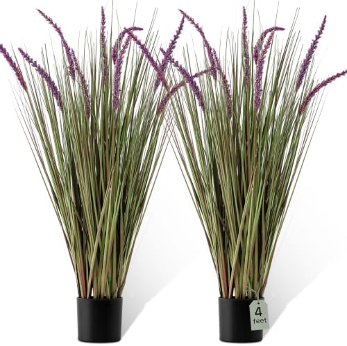 Jexine 2 Pack 4ft Artificial Veronica Grass Plants, Purple, Potted by Jexine