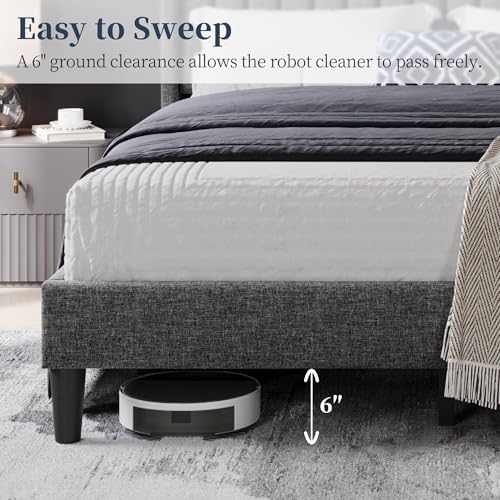 Yaheetech Full Bed Frame with Headboard, Dark Gray Channel-Tufted Platform - Image 6