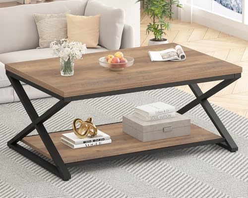 HSH 39" Rectangle Coffee Table with Storage for Living Room, Rustic Oak - Image 3