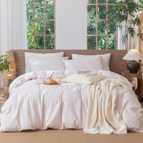MooMee Striped Duvet Cover Set 100% Washed Cotton Linen Like King by MOOMEE
