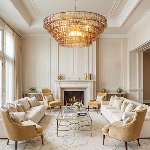 Large Chandelier, 48" Gold Chandelier for Dining Room, 8-Light Round Drum Kitchen Island Hanging Light Fixture Perfect for Living Room, Bedroom - Image 7