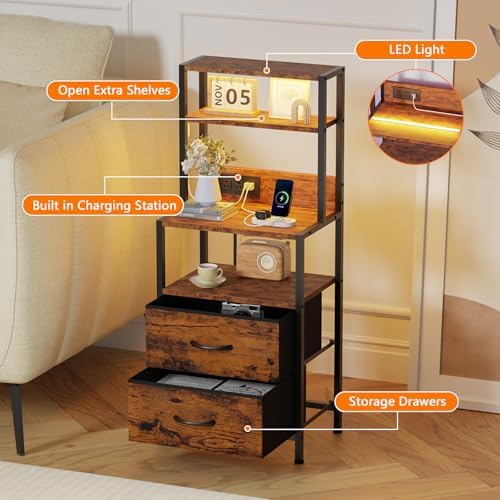 Furnulem Nightstands Set of 2 with Charger Station, 39.4"Tall Bedside Table - Image 4