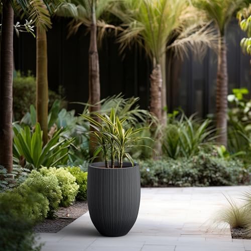 Kante Large Round Bullet Black Concrete Planter 21.7" Tall, Outdoor - Image 3