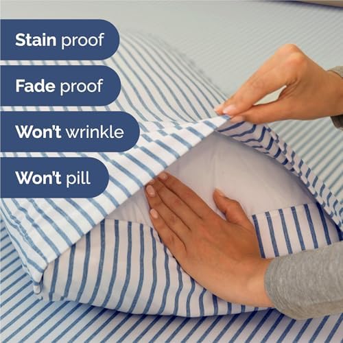 King Size 4 Piece Sheet Set - Breathable & Cooling Sheets - Blue Stripes - Image 5
