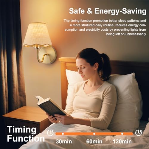 ADISUN Battery Operated Wall Sconce Set of 2, Gold Wall Lamps Rechargeable Bulbs for Living Room, Rattan Shade Wireless Wall Lights for Bedroom Living Room Hallway Kitchen(2 Bulbs Included) - Image 5