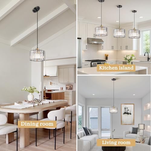 TALOYA Pendant Lights Kitchen Island Black and Gold, Crystal Pendant Light Modern for Dining Room, Height Adjustable Chandelier Hanging Island Light Fixtures for Kitchen Hallway(Bulb Not Included) - Image 7