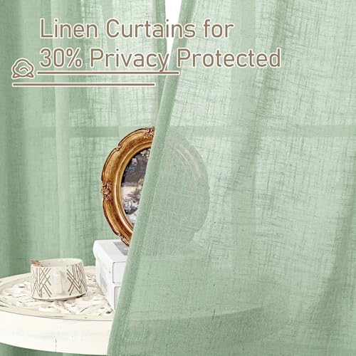 LAMIT Linen Curtains 90 Inch for Living Room, Semi Sheer Panels 90 Inch - Image 5