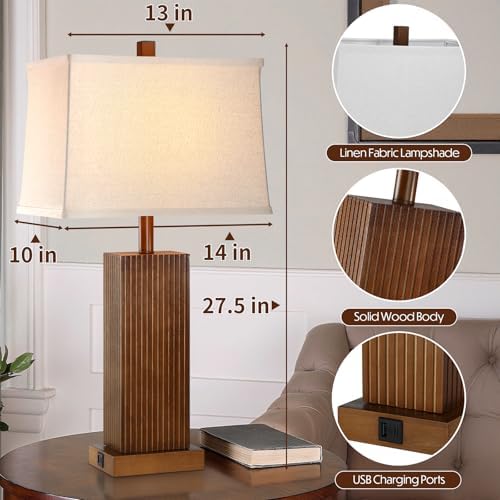 Lovlast 27.5" Wood Table Lamps Set of 2 for Bedroom Living Room (Walnut) - Image 4