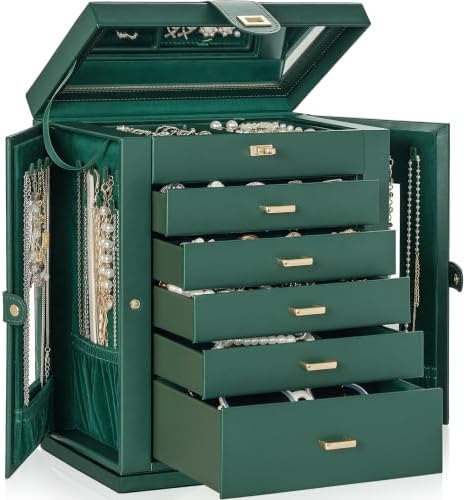 AKOZLIN 6-Tier Jewelry Box Organizer 5 Drawers Storage XXL Green by AKOZLIN