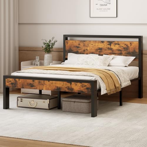 Sweetcrispy Queen 14 Inch Platform Bed Frame with Headboard & Storage, Rust by Sweetcrispy