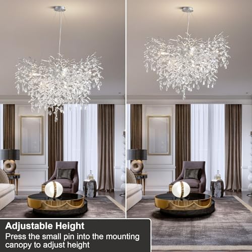 YUYI 40" Silver Tree Branch Chandelier, 12-Light Modern Crystal Chandelier, Round Chandeliers for Dining Room, Living Room, Foyer, Entryway, Kitchen, Bedroom, Luxury K9 Crystal Raindrop Light Fixture - Image 5