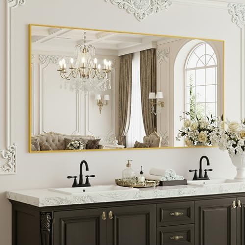 FICTOR Bathroom Vanity Mirror for Over Sink, 55" x 30", Gold by FICTOR