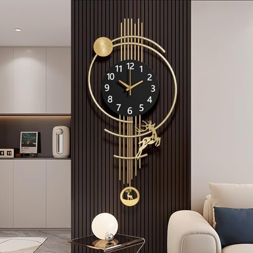 Large Wall Clocks for Living Room,Silent Non Ticking Battery Operated Oversized Modern Wall Clock for Bedroom,Farmhouse,Office,Kitchen Home Wall Decor-14.9x32.2Inch(Golden) by Unknown