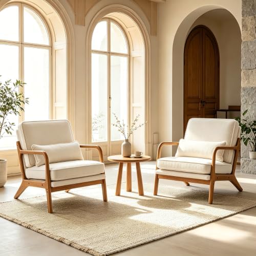 Karl home Mid-Century Modern Accent Reading Chair, Creamy - Image 6