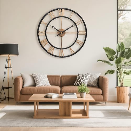 30 Inch Metal Large Wall Clock with Vintage Gold Roman Numerals - Image 4