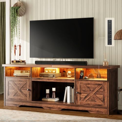 Casaottima TV Stand for 80 Inch TV, Entertainment Center, Walnut by Casaottima