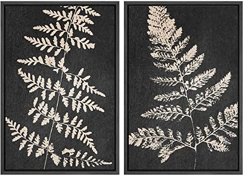 SIGNWIN Canvas Print Wall Art Set Black Tan Forest Fern Plant Leaf Silhouette Nature Wilderness Illustrations Modern Art Rustic Multicolor for Living Room, Bedroom, Office - 16"" x24 x2 Black by SIGNWIN