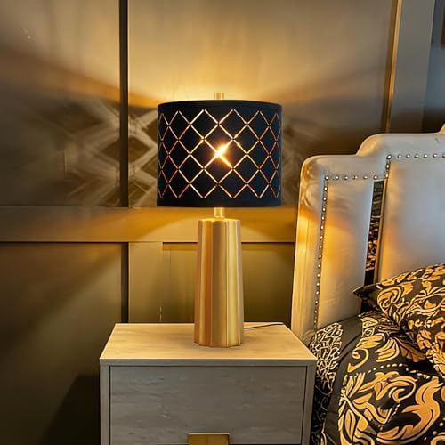 24" Modern Table Lamp for Living Room Bedroom Black Grid Shade - Image 3