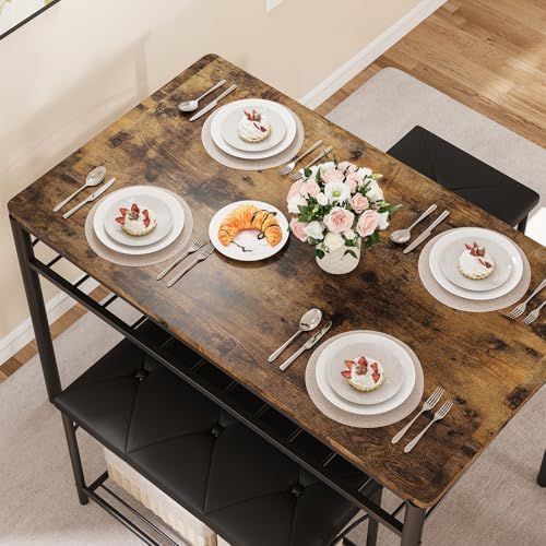 GarveeHome Dining Table Set for 4 with Upholstered Benches and 2 Stools, Modern Space Saving Kitchen Breakfast Table, Ideal for Small Kitchens, Apartments, Studios, and Compact Living Spaces - Image 5