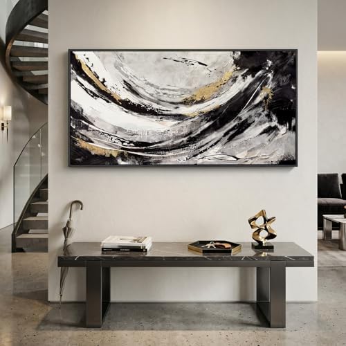 Extra Large Framed Black and White Abstract Wall Art for Living Room, 60x30 - Image 4