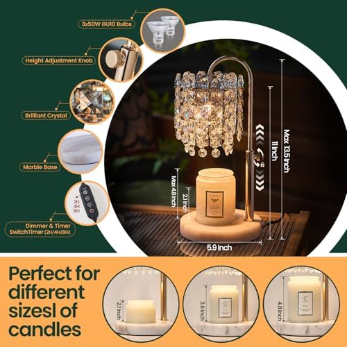 Candle Warmer Lamp with Timer Dimmer Adjustable Height for New Home Bedroom,Vintage Home Decor for Scented JaR 3 Bulbs for New Home Decor, Women Mom Christmas Birthday Gifts, French Gold - Image 4