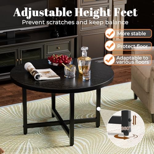 Round Coffee Table, Small Coffee Tables for Living Room, Black Coffee Table - Image 4