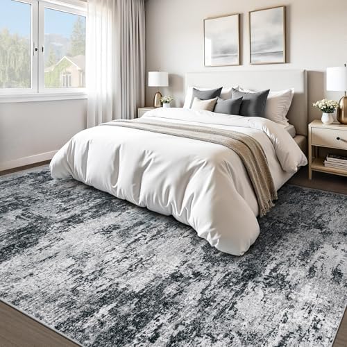 pmtsns Area Rugs 10x14 Living Room: Washable Rug Modern Abstract Neutral Soft Non-Slip Low-Pile Indoor Large Carpet for Bedroom Dining Room Playroom Home Office (Black Grey, 10'x14') - Image 2