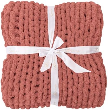 Bigacogo Chunky Knit Throw Blanket for Couch, 51x63 inches, Antique Red - Image 7