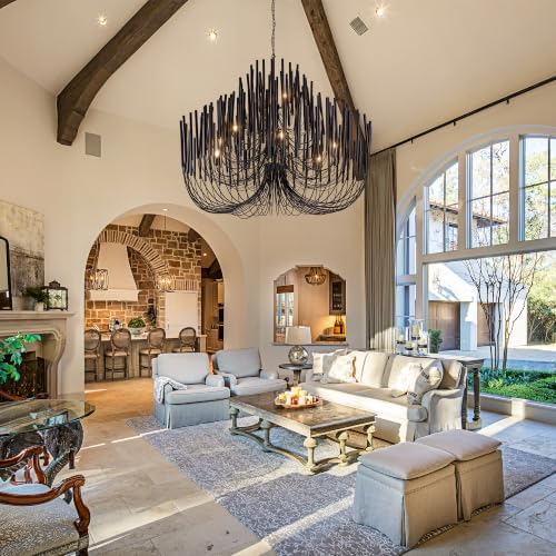 TOCHIC Modern Farmhouse Chandelier for Dining Room 57", Large Vintage Black Wood Chandeliers Light for Living Room, Rustic Pendant Lighting Fixture Ceiling Hanging for Foyer Bedroom Entryway - Image 2