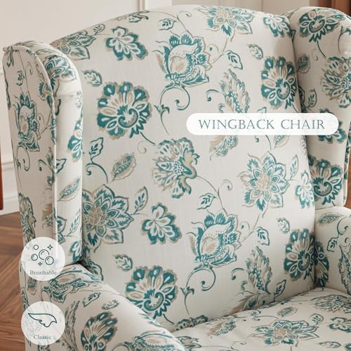 YOLENY Floral Accent Chair, High Back Upholstered Armchair with Solid Legs, Leisure Single Sofa Chair for Living Room, Bedroom, Home Office, Light Cyan Floral - Image 4